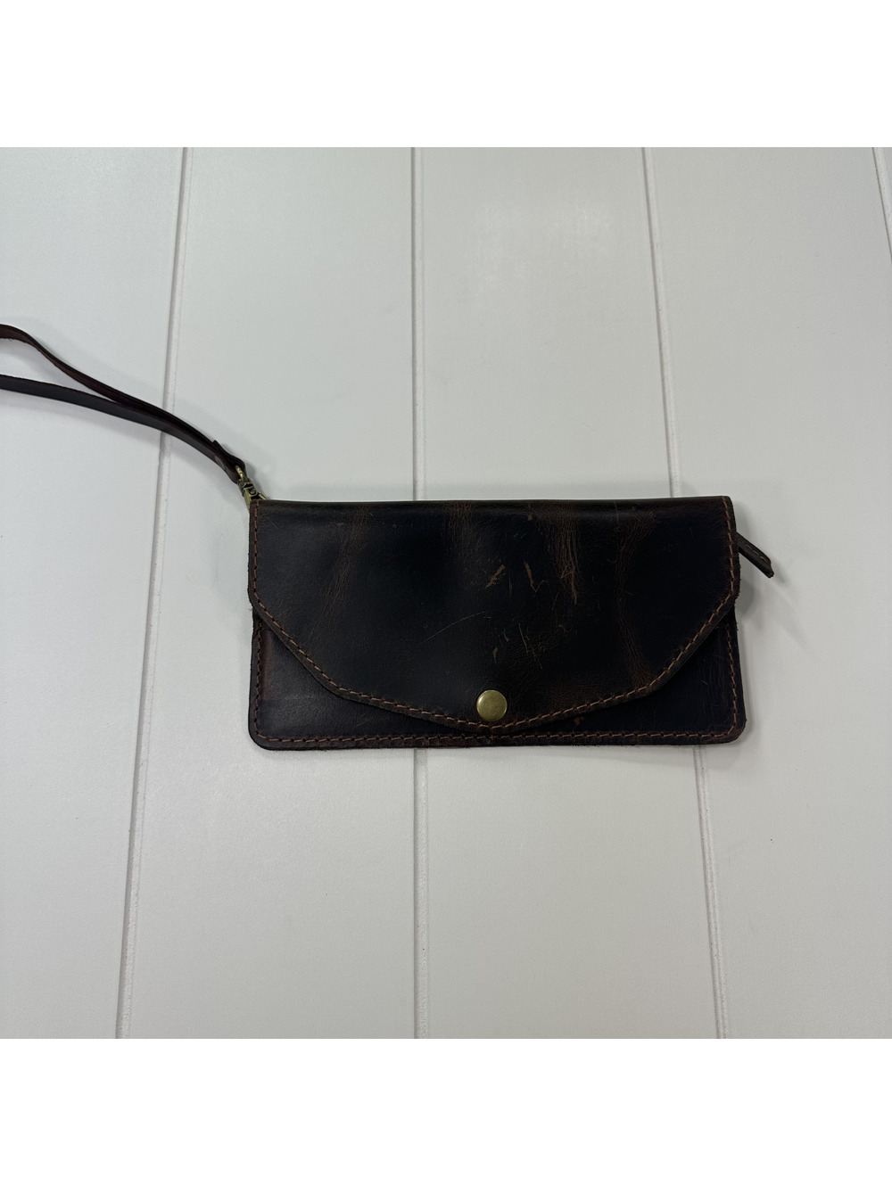 Vintage Dark Brown Leather Wallet with Wrist Strap